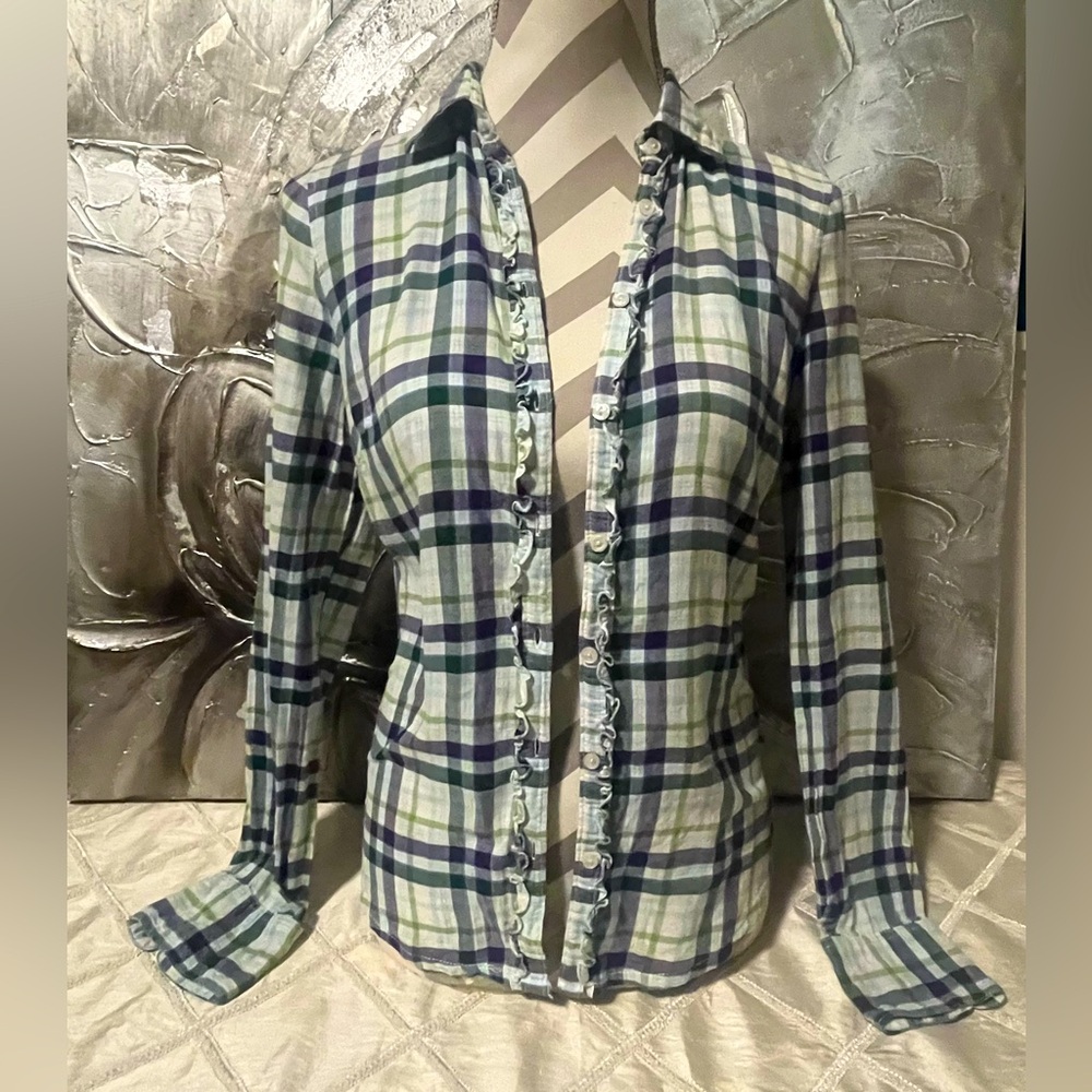 Aeropostale 2010 Green & Purple Y2K Western Long Sleeve Flannel Button Up Size S
